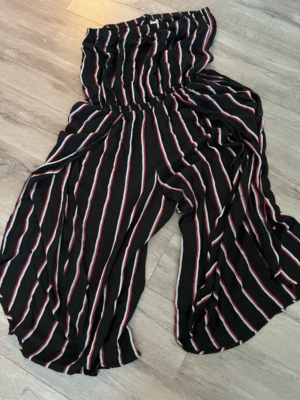 Black Strapless Wide-Leg Striped Jumpsuit